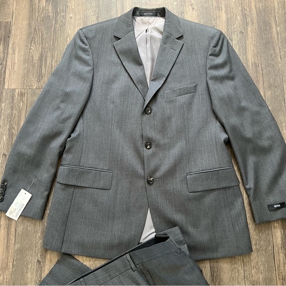 NWT Hugo Boss Pinstripe Gray 3Button Suit Scorsese Movie Hollywood Unhemmed - Picture 8 of 17